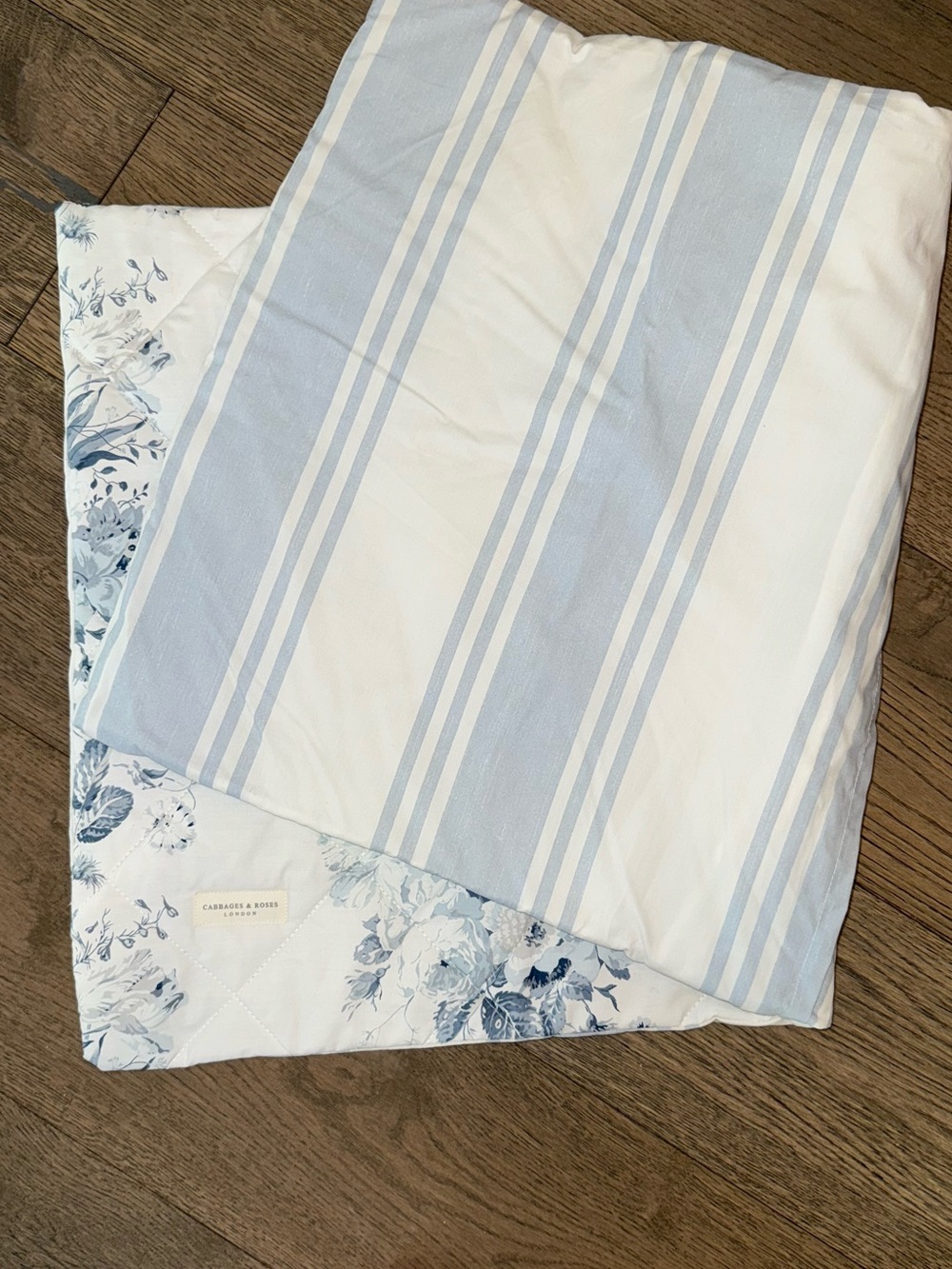 Cabbages and Roses London rectangular pillow cushion cover, blue roses/ stripes
